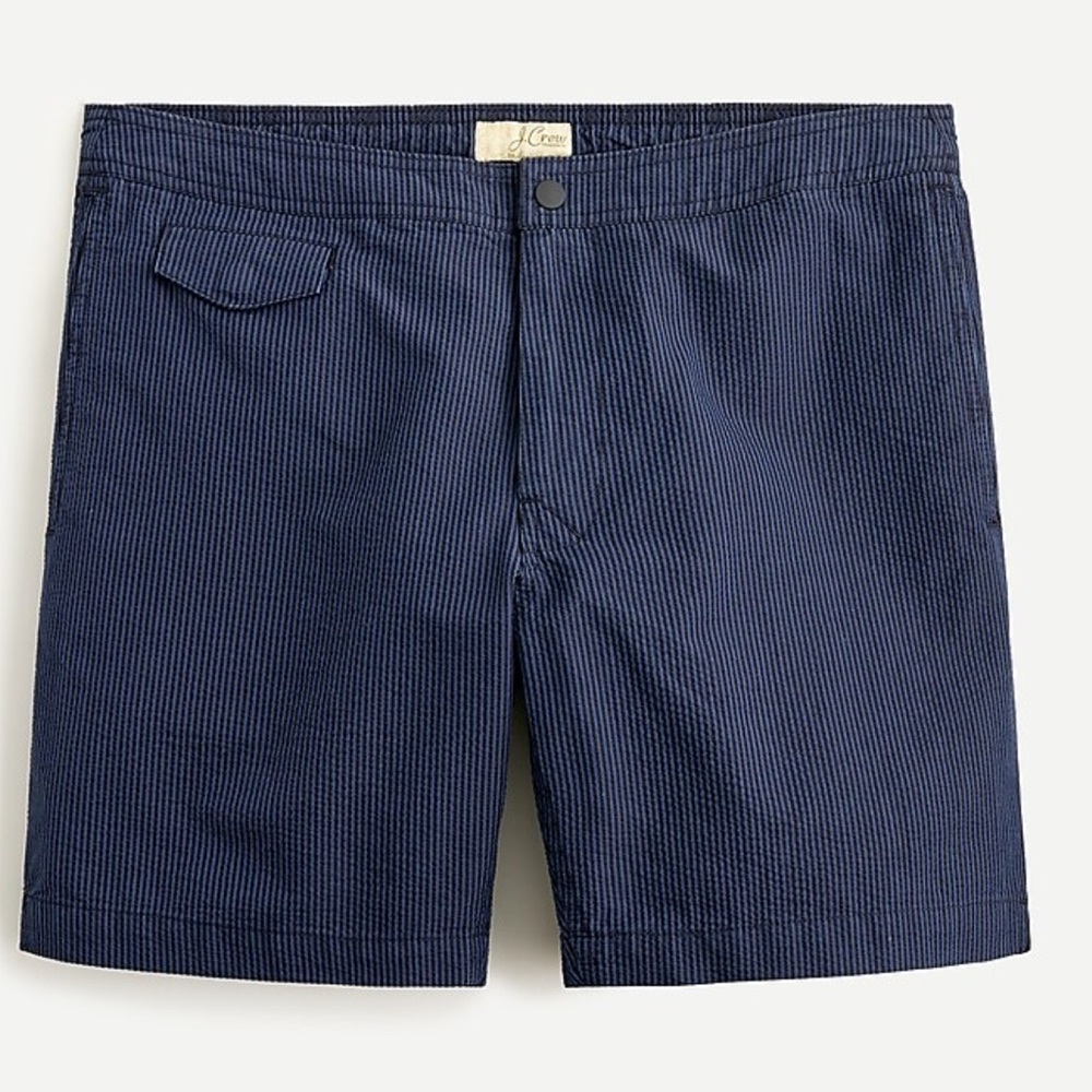 J.Crew 7” Pool Short in Navy/Black Seersucker, 34